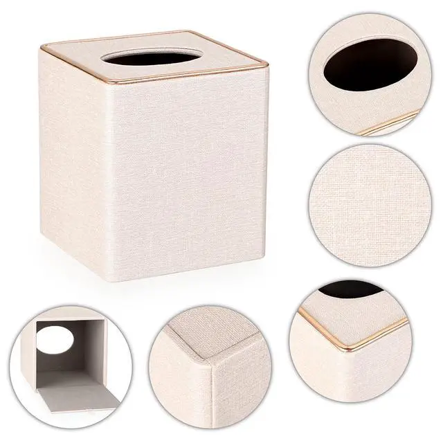 Alt view image 4 of 7 - Square Linen Tissue Box Cover - Stylish Cube Tissue Box Holder with Magnetic Bottom, Decorative Tissue Box for Vanity Toilet Tank Dresser Night Stand Table Countertop Office Car, Beige
