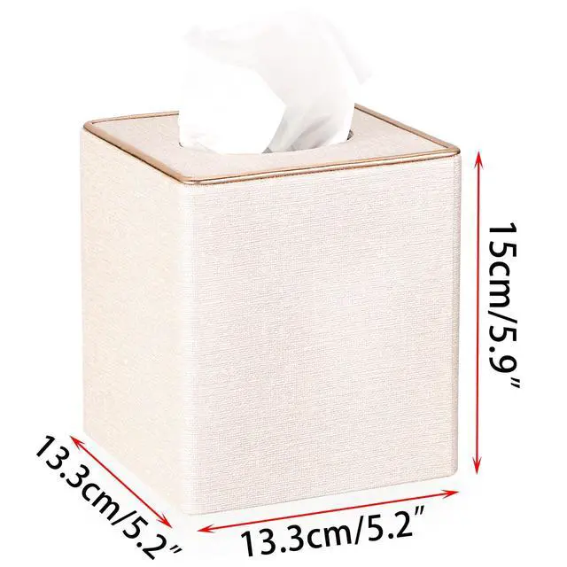 Alt view image 5 of 7 - Square Linen Tissue Box Cover - Stylish Cube Tissue Box Holder with Magnetic Bottom, Decorative Tissue Box for Vanity Toilet Tank Dresser Night Stand Table Countertop Office Car, Beige