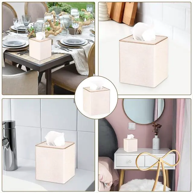 Alt view image 6 of 7 - Square Linen Tissue Box Cover - Stylish Cube Tissue Box Holder with Magnetic Bottom, Decorative Tissue Box for Vanity Toilet Tank Dresser Night Stand Table Countertop Office Car, Beige