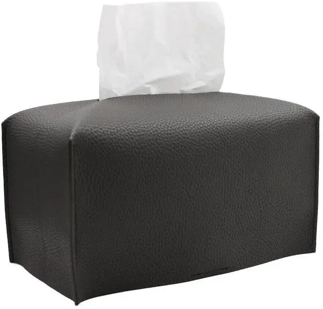 Main image of Tissue Box Cover, Rectangular Modern Decorative PU Leather Tissue Box Case Organizer Holder for Vanity Countertop, Night Stands, Livingroom, Office Desk & Car 9.5X5X5'' | Dark Gray