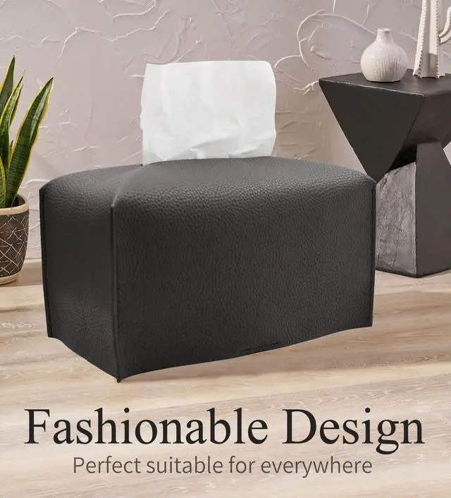 Alt view image 4 of 7 - Tissue Box Cover, Rectangular Modern Decorative PU Leather Tissue Box Case Organizer Holder for Vanity Countertop, Night Stands, Livingroom, Office Desk & Car 9.5X5X5'' | Dark Gray
