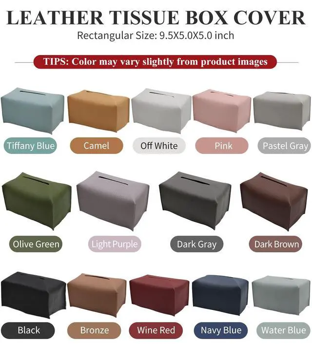 Alt view image 7 of 7 - Tissue Box Cover, Rectangular Modern Decorative PU Leather Tissue Box Case Organizer Holder for Vanity Countertop, Night Stands, Livingroom, Office Desk & Car 9.5X5X5'' | Dark Gray