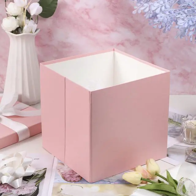 Alt view image 4 of 6 - Medium Birthday Gift Box with Lids, Ribbon and Tissue Paper, Collapsible Gift Box - 1 Pcs, 10x10x10 Inches, Pink