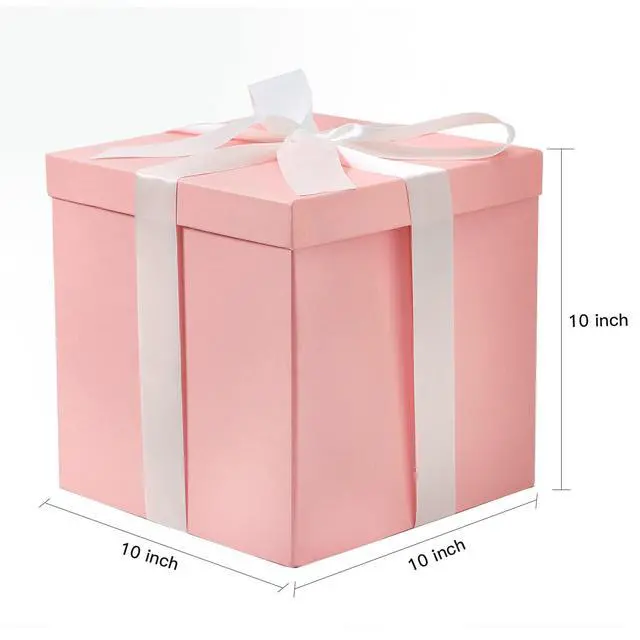 Alt view image 5 of 6 - Medium Birthday Gift Box with Lids, Ribbon and Tissue Paper, Collapsible Gift Box - 1 Pcs, 10x10x10 Inches, Pink