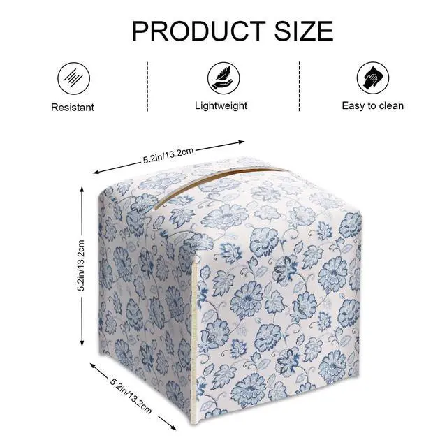 Alt view image 2 of 5 - Watercolor Blue Flowers Tissue Box Cover Square, Leather Tissue Box Holder with Bottom Belt, Stylish Home Decoration for Bathroom Vanity Countertop, Nightstands, Dining Table, Office, Car -17
