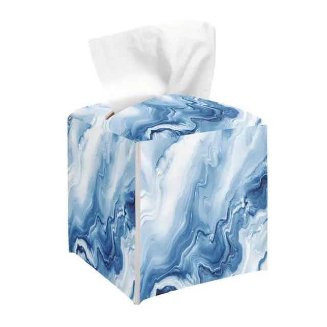 Main image of Blue Marble Tissue Box Cover, Modern Tissue Holder Square with Bottom Belt for Home Bathroom Office Vanity Countertop, Housewarming Gifts Ideas for Women Friends Mom Bestie -17