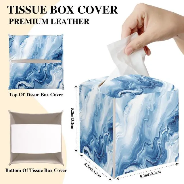 Alt view image 2 of 5 - Blue Marble Tissue Box Cover, Modern Tissue Holder Square with Bottom Belt for Home Bathroom Office Vanity Countertop, Housewarming Gifts Ideas for Women Friends Mom Bestie -17