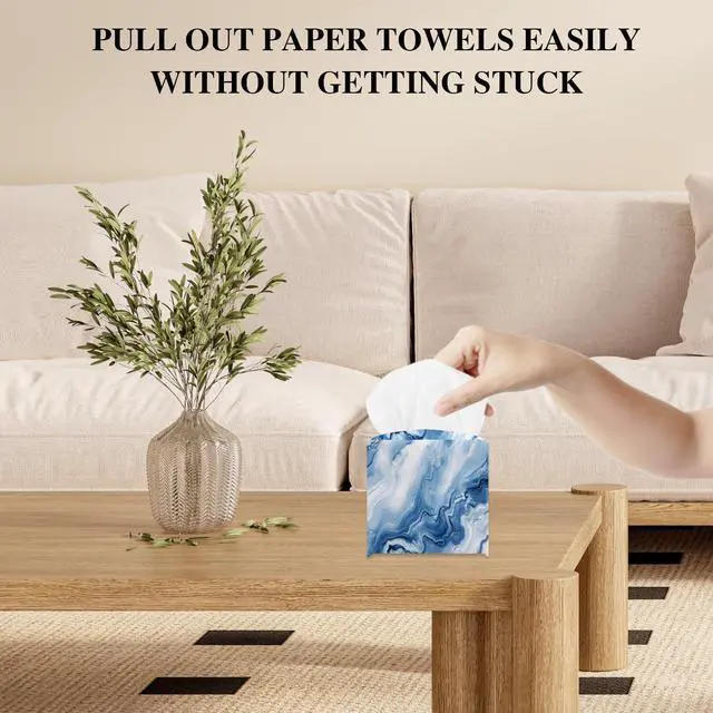 Alt view image 4 of 5 - Blue Marble Tissue Box Cover, Modern Tissue Holder Square with Bottom Belt for Home Bathroom Office Vanity Countertop, Housewarming Gifts Ideas for Women Friends Mom Bestie -17