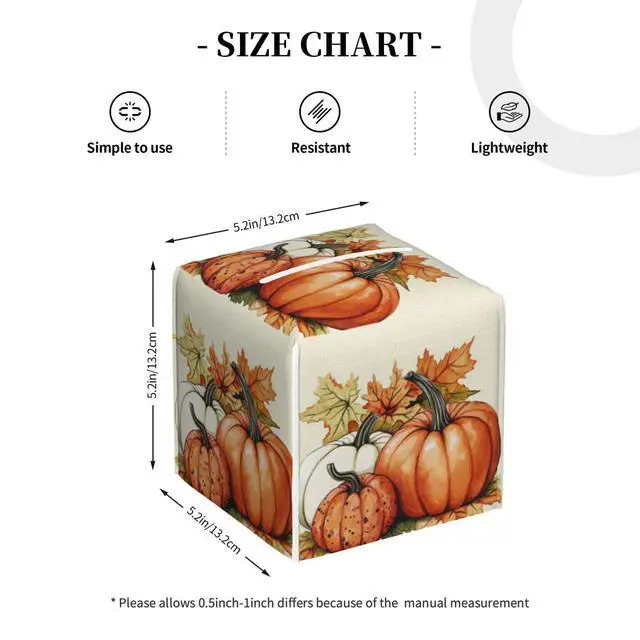 Alt view image 4 of 7 - Pumpkins Fall Tissue Box Cover Autumn Leaves Square Leather Tissue Case Holder Facial Paper Organizer Decorative for Tabletop Night Stands Desk Bathroom Kitchen Car Office Home Decor