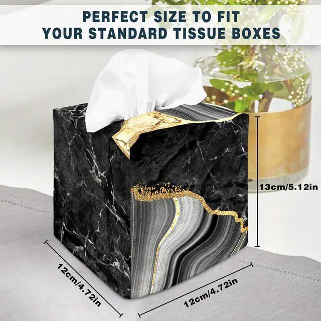 Alt view image 3 of 6 - Tissue Box Cover Square Decorative Tissue Box Holder Cute Funny Cube Tissue Case Cover-Black Marble Tissue Box Cover