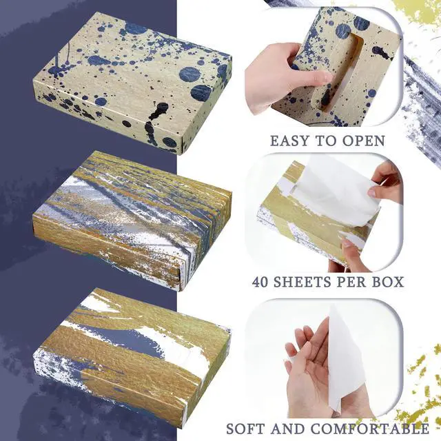 Alt view image 5 of 7 - 24 Packs Gold Small Boxes of Tissues Car Facial Tissue Boxes Disposable Tissue Packs Cube Facial Tissues 2 Ply 960 Sheets for Holiday Party Bathroom Office Floral Home Decor