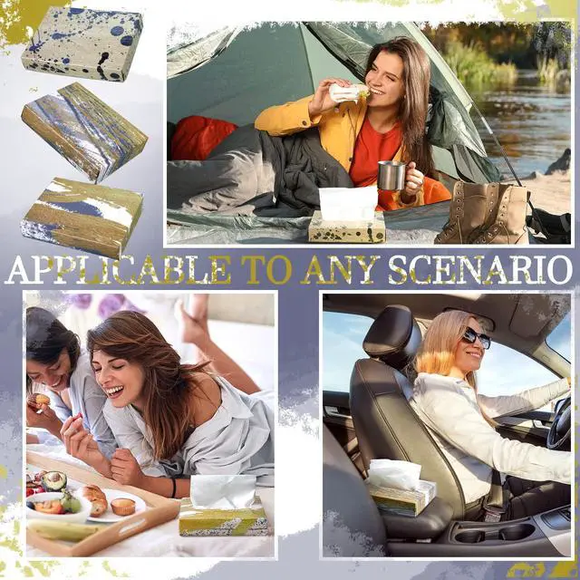 Alt view image 6 of 7 - 24 Packs Gold Small Boxes of Tissues Car Facial Tissue Boxes Disposable Tissue Packs Cube Facial Tissues 2 Ply 960 Sheets for Holiday Party Bathroom Office Floral Home Decor