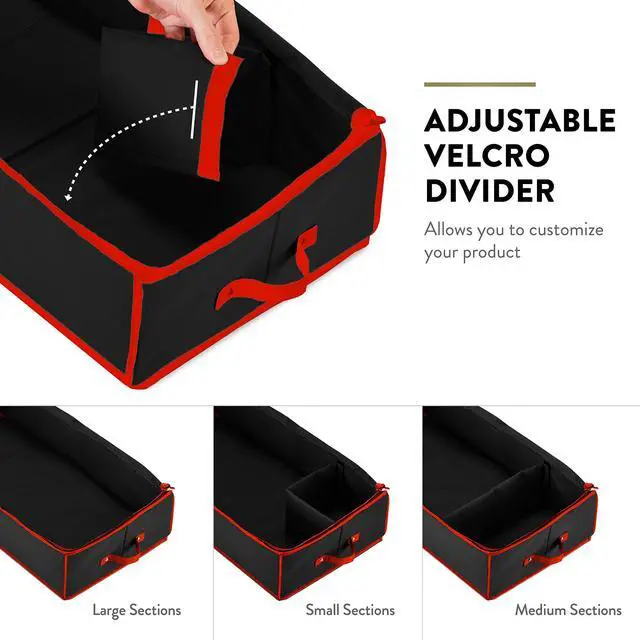 Alt view image 5 of 7 - 600D Oxford Gift Wrapping Paper Organizer Storage - 40" Gift Wrap Storage Containers with Interior Pockets for Bows, Tags & Ribbons - Wrapping Paper Holder, Fits 24 Standard Rolls, Black/Red