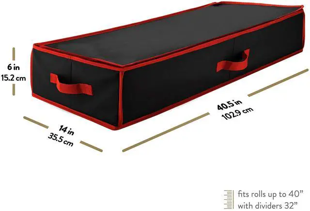 Alt view image 6 of 7 - 600D Oxford Gift Wrapping Paper Organizer Storage - 40" Gift Wrap Storage Containers with Interior Pockets for Bows, Tags & Ribbons - Wrapping Paper Holder, Fits 24 Standard Rolls, Black/Red