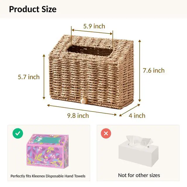 Alt view image 2 of 6 - Hand Towel Box Cover, Designed for Kleenex Disposable Hand Towels, Paper Rope Tissue Box for Bathroom, Powder Room, Bedroom (Brown)
