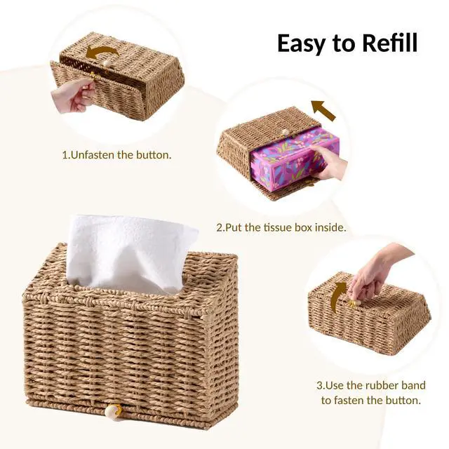 Alt view image 3 of 6 - Hand Towel Box Cover, Designed for Kleenex Disposable Hand Towels, Paper Rope Tissue Box for Bathroom, Powder Room, Bedroom (Brown)