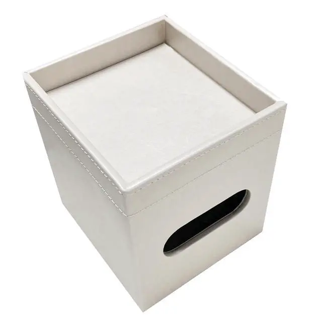 Alt view image 3 of 6 - PU Leather Tissue Box Cover Square, Modern Tissue Holder with Storage Valet Tray, Nightstand Decorative Tissues Case, Facial Tissue Box Holder for Bathroom,Bedroom,Livingroom and Office (Beige)