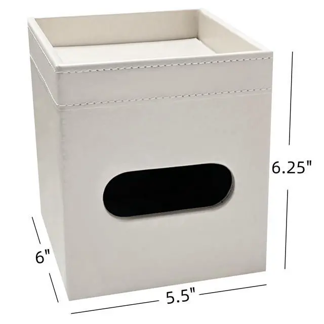 Alt view image 2 of 6 - PU Leather Tissue Box Cover Square, Modern Tissue Holder with Storage Valet Tray, Nightstand Decorative Tissues Case, Facial Tissue Box Holder for Bathroom,Bedroom,Livingroom and Office (Beige)