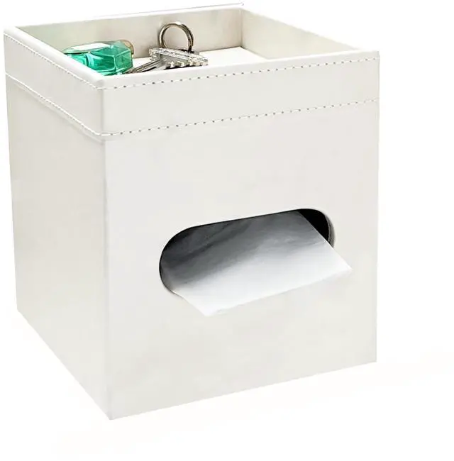 Main image of PU Leather Tissue Box Cover Square, Modern Tissue Holder with Storage Valet Tray, Nightstand Decorative Tissues Case, Facial Tissue Box Holder for Bathroom,Bedroom,Livingroom and Office (Beige)