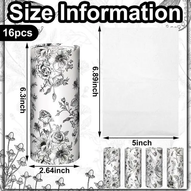 Alt view image 4 of 7 - 16 Pcs Vintage Floral Round Tissues Box Car Holder with Facial Tissue Bulk Black Flower Travel Tubes for Car with 50 Sheets Christmas Cylinder Face Towel Fit for Cup Holder Round Container
