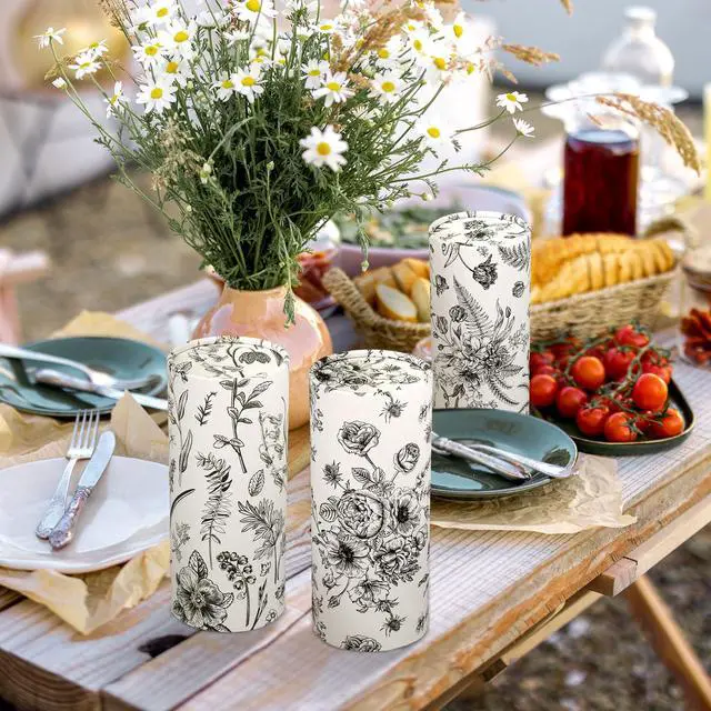 Alt view image 7 of 7 - 16 Pcs Vintage Floral Round Tissues Box Car Holder with Facial Tissue Bulk Black Flower Travel Tubes for Car with 50 Sheets Christmas Cylinder Face Towel Fit for Cup Holder Round Container