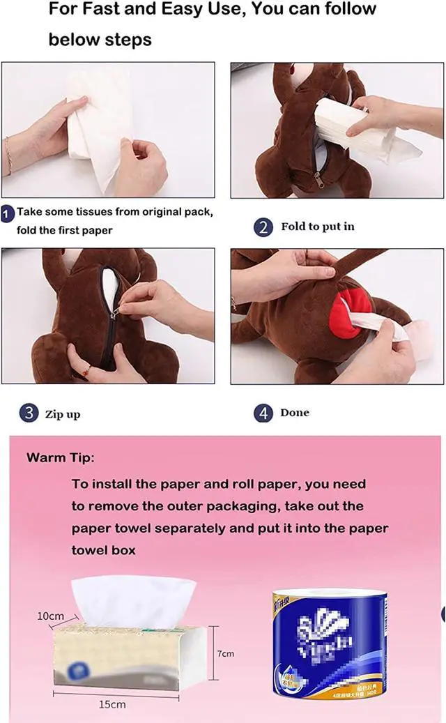 Alt view image 3 of 3 - Elephant Tissue Box Cover Plush Tissue Box Holder for Car, Home, Decorative Holder/Organizer for Bathroom Vanity Countertop, Nightstands, Office Desk-Dog