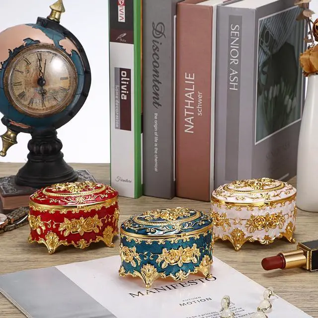 Alt view image 5 of 7 - Vintage Metal Jewelry Box - Oval Trinket Organizer Ring Box Case with Rose Pattern Jewelry Storage Box for Ring Earrings Necklace, Gift for Women