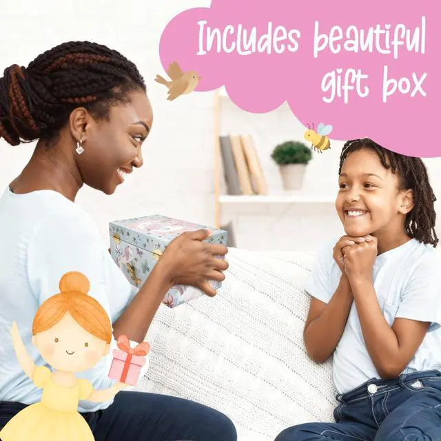Alt view image 7 of 7 - Co Unicorn Musical Jewelry Box Plays Classic Melody, Storage Organizer Music Box for Kids Ages 6-12, MDF Wood w/ 2 Fabric Lined Ring Bracelet Necklace Treasure Compartments