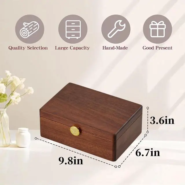 Alt view image 2 of 7 - Jewelry Small Wooden Box Jewelry Organizer and Storage for Women