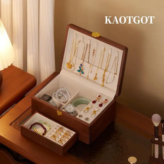 Alt view image 3 of 7 - Jewelry Small Wooden Box Jewelry Organizer and Storage for Women