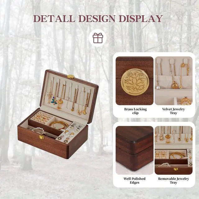 Alt view image 4 of 7 - Jewelry Small Wooden Box Jewelry Organizer and Storage for Women