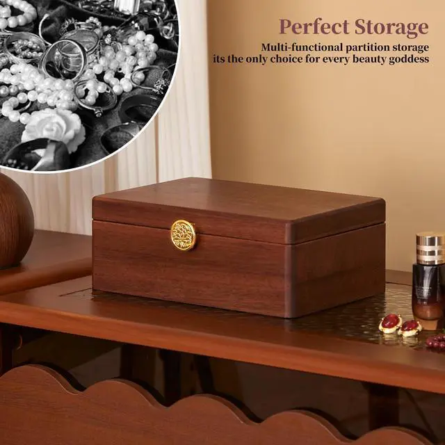 Alt view image 5 of 7 - Jewelry Small Wooden Box Jewelry Organizer and Storage for Women