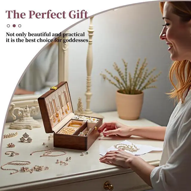 Alt view image 7 of 7 - Jewelry Small Wooden Box Jewelry Organizer and Storage for Women