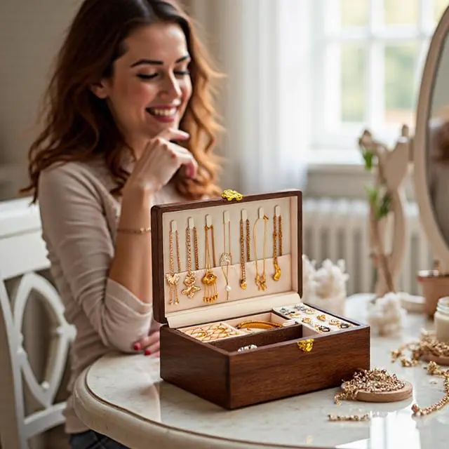 Alt view image 6 of 7 - Jewelry Small Wooden Box Jewelry Organizer and Storage for Women