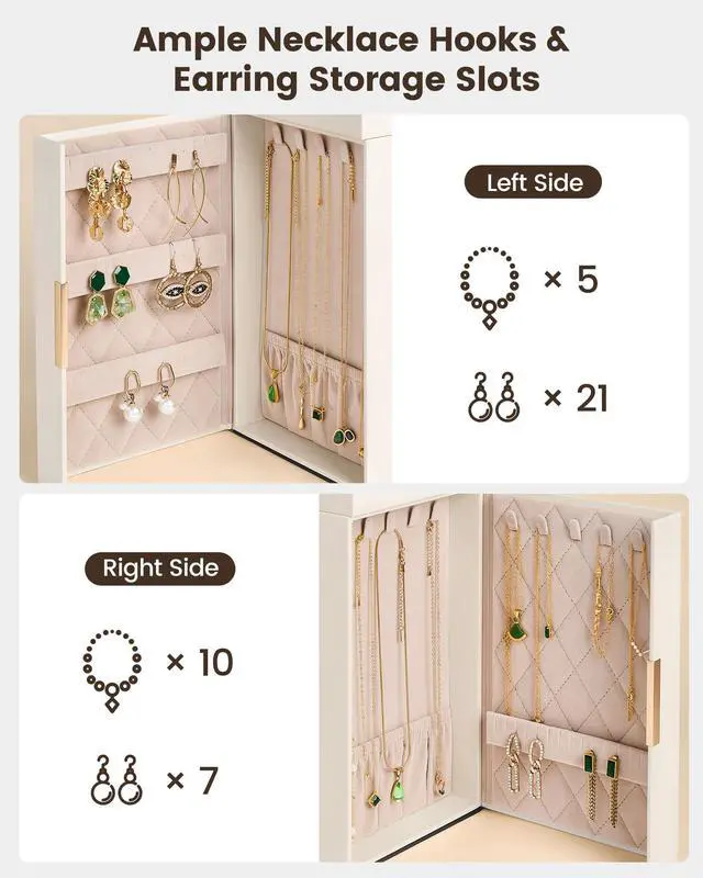Alt view image 6 of 7 - Large Jewelry Box Organizer for Women, 6-Layer Jewelry Organizers and Storage Case with Mirror & 5 Drawers, Lockable Watch Ring Earring Bracelet Necklace Holder Girls Gift -6Layer, Beige