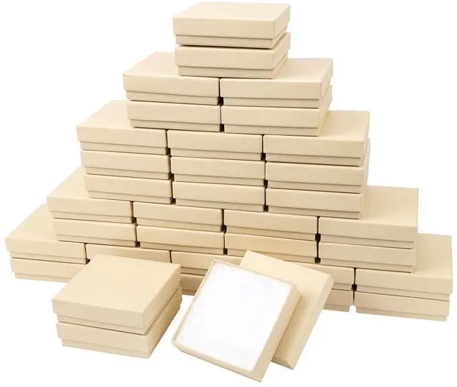 Main image of Jewelry Gift Boxes, Cardboard Jewelry Boxes, 40 Pack 3.5x3.5x1 Inch, Bulk Cotton Filled Small Jewelry Boxes with Lids for Necklace Ring Bracelet Earring Display Box (Brown)
