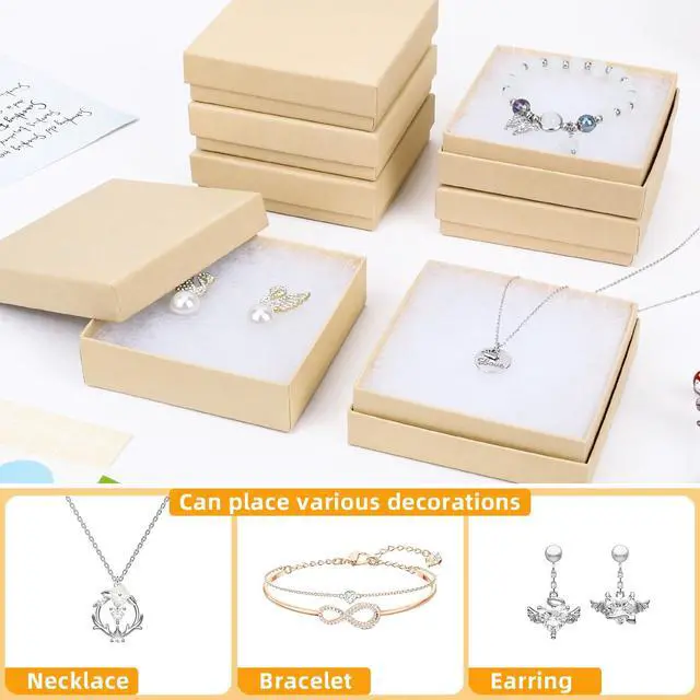 Alt view image 3 of 7 - Jewelry Gift Boxes, Cardboard Jewelry Boxes, 40 Pack 3.5x3.5x1 Inch, Bulk Cotton Filled Small Jewelry Boxes with Lids for Necklace Ring Bracelet Earring Display Box (Brown)