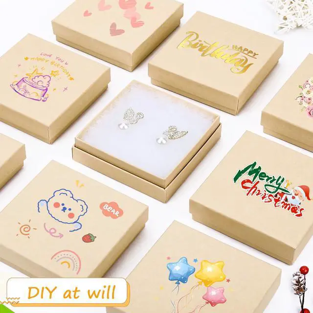 Alt view image 4 of 7 - Jewelry Gift Boxes, Cardboard Jewelry Boxes, 40 Pack 3.5x3.5x1 Inch, Bulk Cotton Filled Small Jewelry Boxes with Lids for Necklace Ring Bracelet Earring Display Box (Brown)