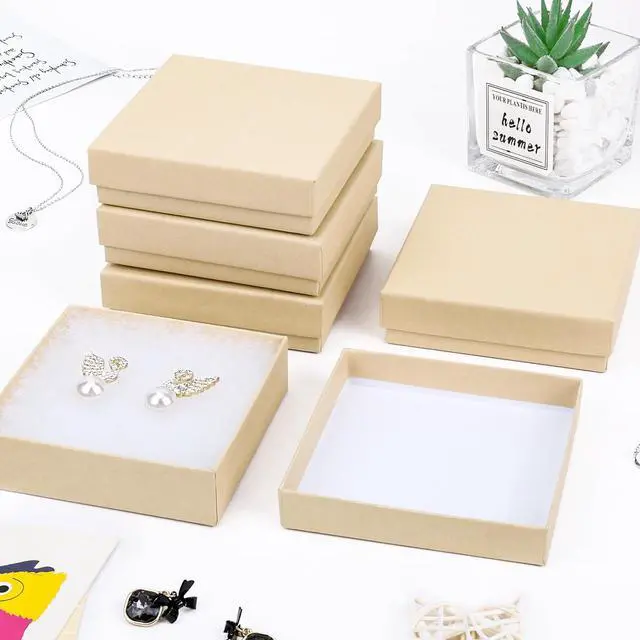 Alt view image 5 of 7 - Jewelry Gift Boxes, Cardboard Jewelry Boxes, 40 Pack 3.5x3.5x1 Inch, Bulk Cotton Filled Small Jewelry Boxes with Lids for Necklace Ring Bracelet Earring Display Box (Brown)