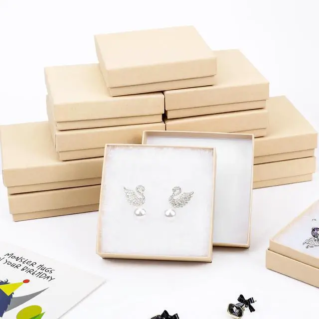 Alt view image 7 of 7 - Jewelry Gift Boxes, Cardboard Jewelry Boxes, 40 Pack 3.5x3.5x1 Inch, Bulk Cotton Filled Small Jewelry Boxes with Lids for Necklace Ring Bracelet Earring Display Box (Brown)