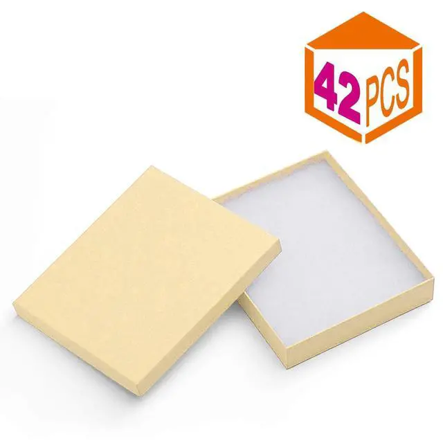 Alt view image 2 of 7 - 42PC Jewelry Gift Boxes With Lids - Kraft 6x5x1, Cotton Filled Brown for Necklaces, Bracelets - Bulk Shipping Boxes for Small Business, Accessories