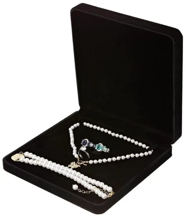 Main image of Velvet Jewelry Set Box, Velvet Gift Box for Bracelet Necklace Earring Ring (Black)