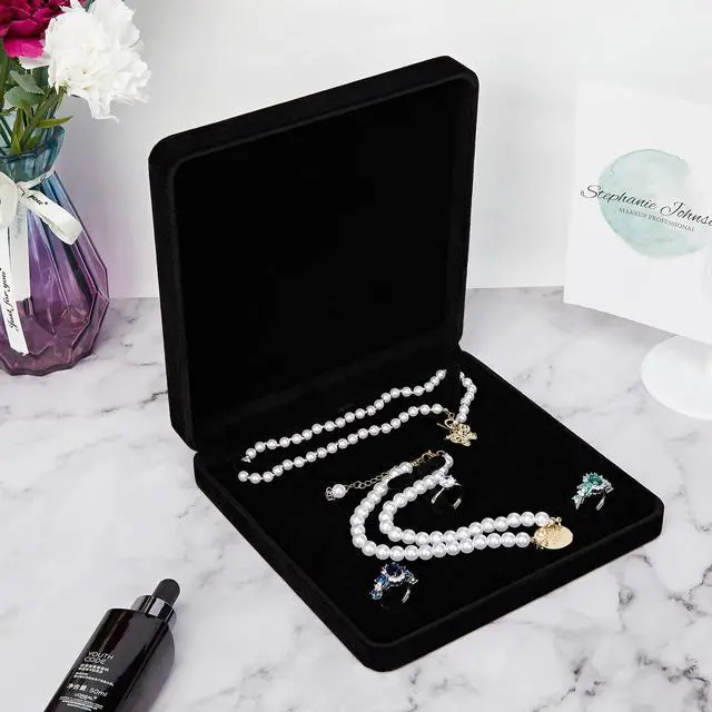 Alt view image 3 of 7 - Velvet Jewelry Set Box, Velvet Gift Box for Bracelet Necklace Earring Ring (Black)