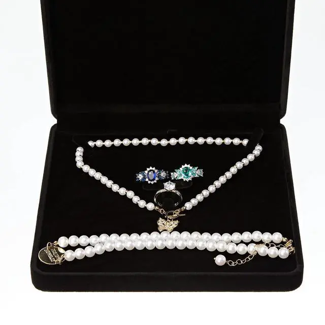 Alt view image 5 of 7 - Velvet Jewelry Set Box, Velvet Gift Box for Bracelet Necklace Earring Ring (Black)