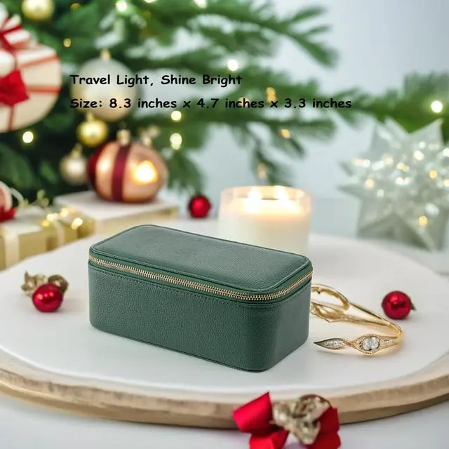 Alt view image 2 of 7 - Travel Jewelry Box Organizer Portable PU Leather Jewelry Case with 6/8/12 Zippered Pouches, Compact Storage for Earrings Rings Necklaces Bracelets, Dark Green