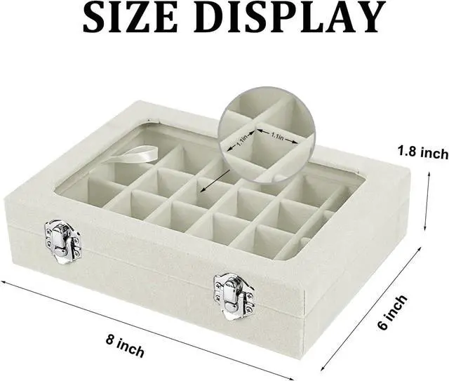 Alt view image 2 of 7 - Velvet Jewelry Box 24 Grid Jewelry Earrings Display Organiser Box Ring Tray Holder Earrings Storage Case for Girls Women Wife Mom (Beige)