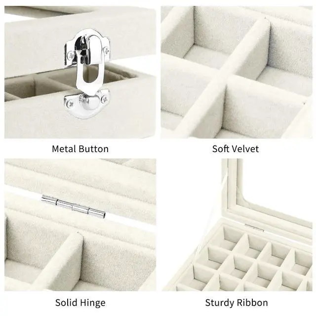 Alt view image 4 of 7 - Velvet Jewelry Box 24 Grid Jewelry Earrings Display Organiser Box Ring Tray Holder Earrings Storage Case for Girls Women Wife Mom (Beige)