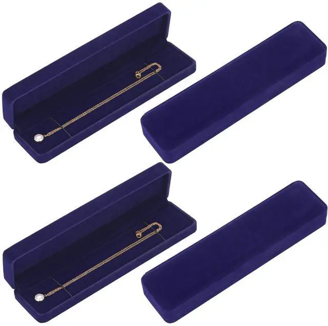 Main image of 4 Pieces Velvet Bracelet Necklace Pendant Jewelry Box, Small Long Jewelry Watch Gift Box for Proposal, Wedding, Engagement, Christmas (BLUE-4PCS)