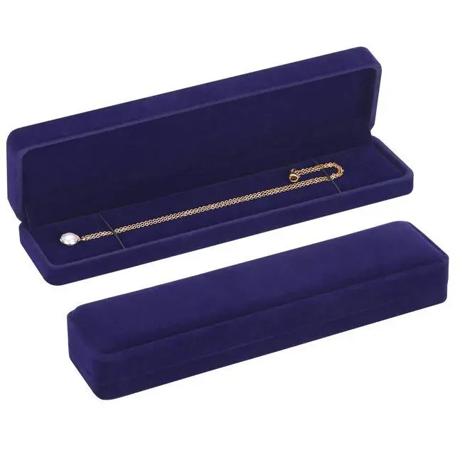 Alt view image 3 of 6 - 4 Pieces Velvet Bracelet Necklace Pendant Jewelry Box, Small Long Jewelry Watch Gift Box for Proposal, Wedding, Engagement, Christmas (BLUE-4PCS)