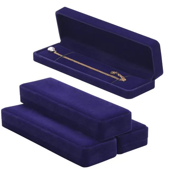 Alt view image 5 of 6 - 4 Pieces Velvet Bracelet Necklace Pendant Jewelry Box, Small Long Jewelry Watch Gift Box for Proposal, Wedding, Engagement, Christmas (BLUE-4PCS)